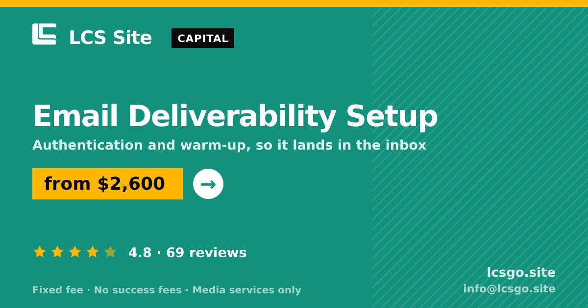Email Deliverability Setup — from $2,600, rated 4.8/5 across 69 reviews. LCS Site.