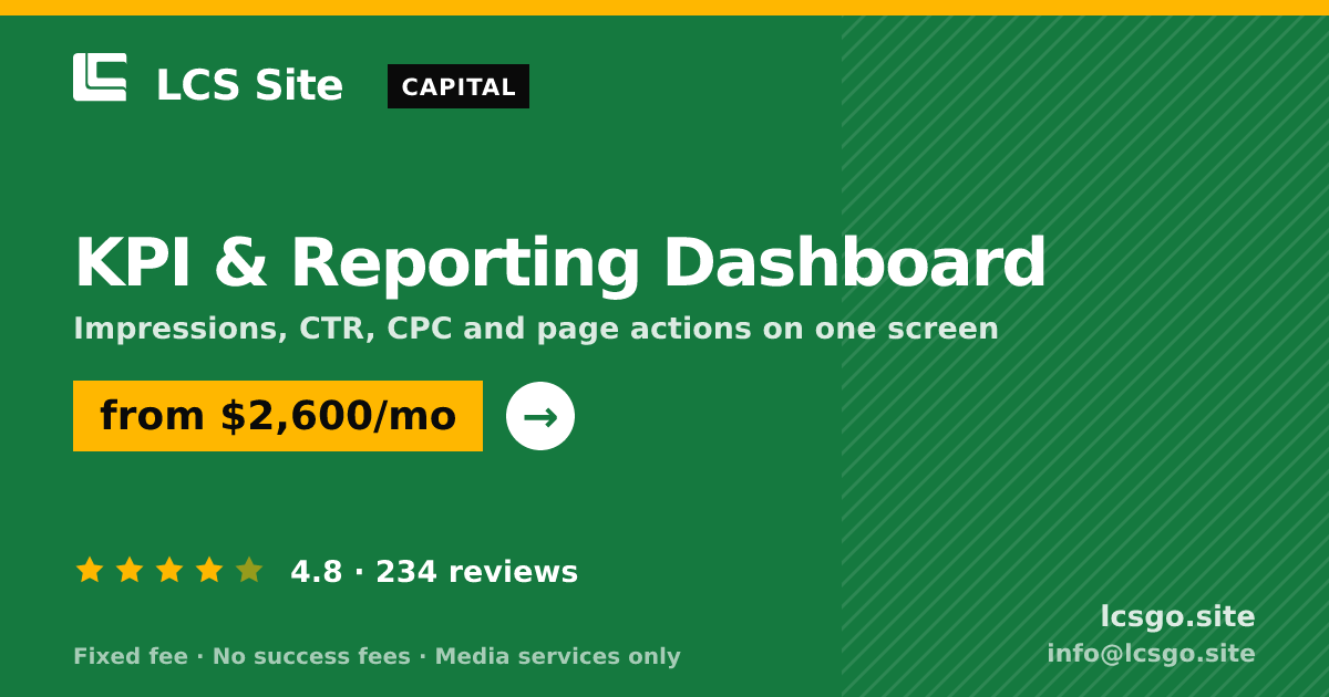 KPI & Reporting Dashboard — from $2,600/mo, rated 4.8/5 across 234 reviews. LCS Site.