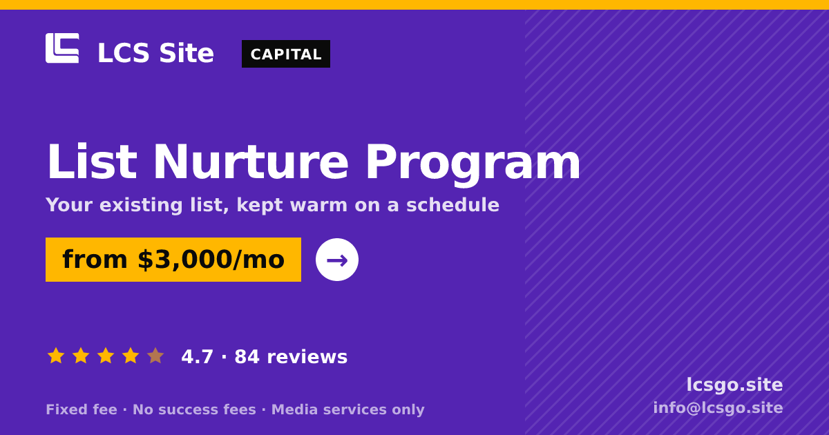 List Nurture Program — from $3,000/mo, rated 4.7/5 across 84 reviews. LCS Site.