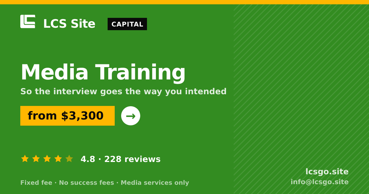 Media Training — from $3,300, rated 4.8/5 across 228 reviews. LCS Site.