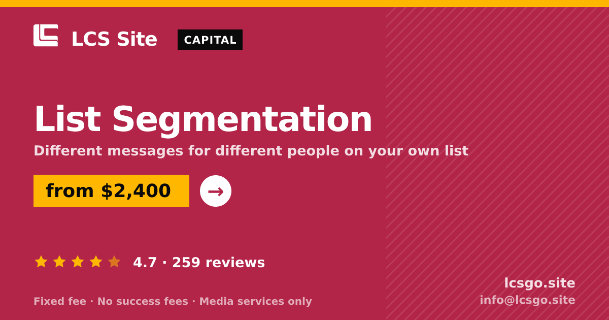 List Segmentation — from $2,400, rated 4.7/5 across 259 reviews. LCS Site.